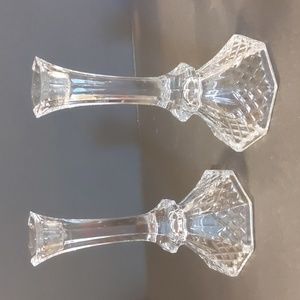 Pair of Vintage Heavy Crystal Clear Glass Candlesticks